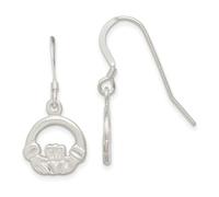 Pendientes colgantes de plata de ley 925 con acabado de satén sólido y textura pulida, gancho de pastor, corte brillante, irlandés, Claddagh, celta, nudo de la trinidad, medidas de 30 x 12 mm de