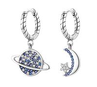 Pendientes colgantes de plata de ley 925 con diseño de la serie azul y violeta for mujer, pendientes de aro con forma de corazón, estrella y luna, regalos de joyería for bodas(B2E131)