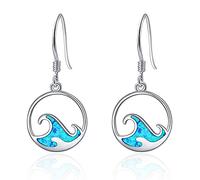 Pendientes colgantes de plata de ley 925 con diseño de ola de ópalo azul, diseño de olas del océano, joyería de oreja, regalos de cumpleaños para mujer, Plata de ley, Ópalo