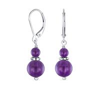 Pendientes Colgantes De Plata De Ley .925 Con Doble Bola Redonda Y Bordes De Milgrain Para Mujeres Adolescentes Con Amatista Púrpura Natural