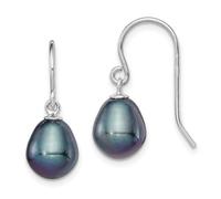 Pendientes colgantes de plata de ley 925 con gancho de pastor negro de 8 9 mm, perlas cultivadas en agua dulce, miden 21 x 8 mm de ancho, joyería para mujer, Plata de ley