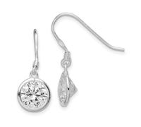 Pendientes colgantes de plata de ley 925 con gancho de pastor pulido redondo transparente CZ circonita cúbica de diamante de imitación mide 23 x 10 mm de ancho, regalos de joyería para mujeres, Metal, Circonia cúbica