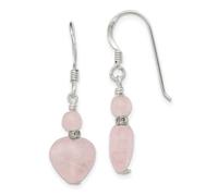Pendientes colgantes de plata de ley 925 con gancho de pastor y cuarzo rosa, 29 x 10 mm de ancho, joyería para mujer, Plata de ley, Cuarzo rosa