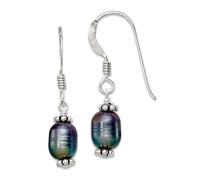 Pendientes colgantes de plata de ley 925 con gancho de pastor y perlas cultivadas en agua dulce negra oxidada, 27 x 9 mm de ancho, para mujer