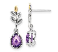 Pendientes colgantes de plata de ley 925 oxidada con hoja de 14 quilates, amatista de 1,33 am, 22,1 x 6,6 mm de ancho, regalo de joyería para mamá, talla única, Gema Metal Amatista Piedra preciosa