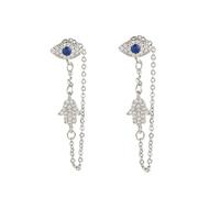 Pendientes colgantes de plata de ley 925 para mujeres y niñas, diseño de mano de Fátima con protección contra el mal de ojo, delicado y moderno, cristal brillante, regalo de joyería de la suerte,