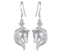 Pendientes colgantes de plata de ley con diseño de caballo, ajolote, lobo, gato, búho, joyería de animales, regalos para mujer, Plata de ley, Circonia cúbica