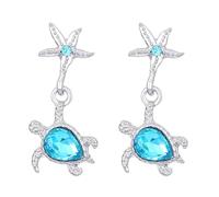 Pendientes colgantes de plata de ley con diseño de tortuga marina con bonito animal para mujeres y niñas, aretes de gran tamaño para mujer, talla única, Metal, Sin piedra preciosa