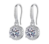 Pendientes colgantes de plata de ley para mujeres y niñas, aretes colgantes con circonita cúbica, hipoalergénicos, forma redonda, regalo de joyería de cumpleaños, talla única, Metal metal Regalo de