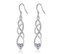 Pendientes colgantes de plata de ley para mujeres y niñas, aretes colgantes de plata con circonita cúbica, aretes hipoalergénicos lineales trenzados para orejas sensibles, regalo de joyería para