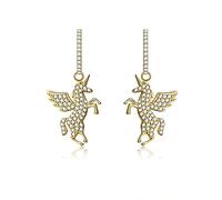 Pendientes colgantes de plata de ley S925 con circonita cúbica chapados en oro, regalos para los amantes de los unicornios, LSE241, plata de ley, circonita cúbica