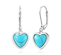 Pendientes colgantes de plata de ley S925 con forma de corazón turquesa en forma de amor, aretes de gota vintage bohemios, regalo para orejas sensibles, mujeres, madre, esposa, fiesta de cumpleaños
