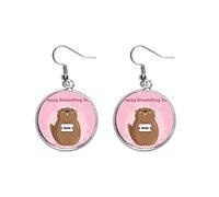 Pendientes colgantes de plata para mujer, diseño con texto "Happy Groundhog Day"