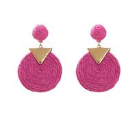 Pendientes Colgantes De Rafia Bohemios Redondos De Color Rojo Rosa para Mujer, Hechos A Mano, De Mimbre De Paja Y Ratán, Joyería para Vacaciones De Verano, Accesorios para Festivales, Viajes Y Pla