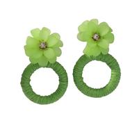 Pendientes Colgantes De Rafia con Flores Verdes para Mujer, De Moda, Envueltos En Paja De Rafia, Bonitos Pendientes Colgantes Hechos A Mano con Forma De Donut, Joyería De Verano, Regalo para Pareja