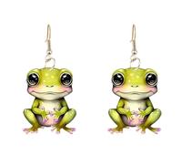 Pendientes colgantes de rana verde para mujer, pendientes de acrílico únicos y modernos con forma de rana, joyería novedosa con forma de rana para mujer Pendientes acero (Green, 2.9x2.3cm)
