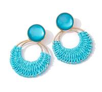 Pendientes colgantes de ratán bohemio para mujer, aretes geométricos de rafia de paja para vacaciones de verano en la playa, Ratán, Sin piedra preciosa