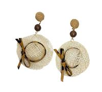 Pendientes colgantes de sombrero de paja tejido con cuentas de madera y dijes de aleación, accesorios para las orejas para mujer, pendientes de vacaciones en la playa
