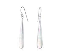 Pendientes colgantes en forma de lágrima plana natural de concha de nácar blanca iridiscente grande boho simplista para mujeres adolescentes .925 de plata de ley con gancho de pez.