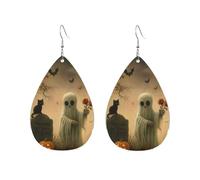 Pendientes Colgantes Fantasmas Con Rosa Y Gato En Una Lápida Ligero Pendientes En Forma De Lágrima Moda Aretes Para Vida Cotidiana Mujeres Vacaciones