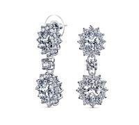 Pendientes Colgantes Formales De Moda Con Estilo Vintage Art Deco Con Corona De Halo Ovalada De Circonita Cúbica Clara AAA CZ Para Mujeres Para Promoción Dama De Honor Y Boda Bañados En Plata