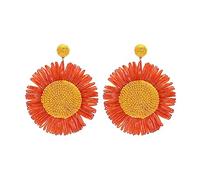 Pendientes colgantes grandes de paja de girasol, elegantes aretes florales de rafia de ratán para mujer, abraza las vibraciones bohemias, aretes tropicales de vacaciones en la playa, joyería bohemia