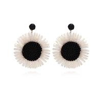 Pendientes colgantes grandes de paja de girasol, elegantes aretes florales de rafia de ratán para mujer, abraza las vibraciones bohemias, aretes tropicales de vacaciones en la playa, joyería bohemia
