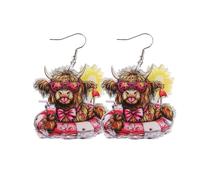 Pendientes colgantes hawaianos de acrílico tropical, bohemios, para cóctel, bebida, aretes de gota para mujer, bonitos aretes de resina de vaca de las tierras altas, joyería de verano y playa
