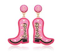 Pendientes colgantes hipoalergénicos de estilo vaquero con cuentas, hechos a mano, bonitos aretes colgantes de Nashville Cowgirl Howdy para mujeres y niñas, Metal, Cuentas