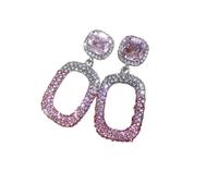 Pendientes colgantes huecos cuadrados de circón rosa para mujeres, pendientes geométricos modernos con diseño a cielo abierto, regalo de aniversario