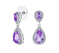 Pendientes colgantes lágrima halo púrpura de moda para mujer con circonita cúbica lavanda simulada de alejandro, latón chapado en plata.