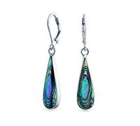 Pendientes Colgantes Largos De Lágrima Natural De Concha De Abulón Iridiscente Geométrica Arcoíris Natural Para Mujeres Adolescentes Cierre De Palanca De Plata Esterlina .925