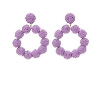Pendientes Colgantes Ligeros De Color Morado Hechos A Mano para Mujer, De Paja De Ratán y Rafia, Estilo Bohemio Vintage, para Playa y Verano.