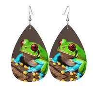 Pendientes colgantes ligeros de cuero con estampado de gallo brillante | Pendientes colgantes colgantes de lágrima de color simple para fiesta de disfraces