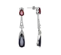 Pendientes colgantes modernos, pendientes colgantes de piedra rojizo azul oscuro bañados en plata, pendientes largos de gota para mujer, joyas de Año Nuevo, rot dunkelblau, Base chapada en oro blanco