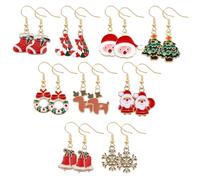 Pendientes colgantes navideños 9 pares mujer niña niño - accesorios festivos con copos de nieve muñeco de nieve Papá Noel reno - bisutería temática para fiestas y regalos