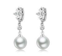 Pendientes colgantes para mujer, aretes colgantes de plata con circonita cúbica y rombo con perla para hermana, joyería de graduación, 39x10MM, Base chapada en oro rosa, Circonia cúbica