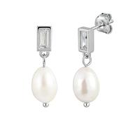 Pendientes colgantes para mujer, aretes colgantes rectangulares de moissanita con colgante de perlas irregulares, Metal, Perla Moissanita