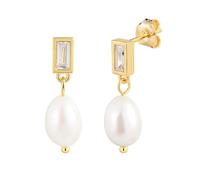 Pendientes colgantes para mujer, aretes colgantes rectangulares de moissanita con colgante de perlas irregulares, Metal, Perla Moissanita