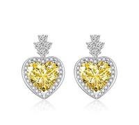 Pendientes colgantes para mujer, aretes de tuerca amarillos para mujer, circonita cúbica, bonita forma de corazón para hermana, día del padre, joyería de moda, 19.2x12.4MM, Plata de ley 925 + aleación