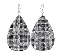 Pendientes colgantes para mujer, diseño de lágrima de cuero con lentejuelas plateadas, accesorio ligero, talla única, Cuero