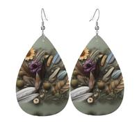 Pendientes colgantes para mujer - Joyería de cuero con estampado de plumas y flores, accesorio ligero, talla única, Cuero