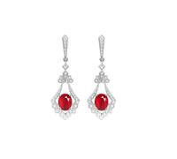 Pendientes colgantes para mujer, oro blanco de 9/14/18 quilates con colgante ovalado de rubí y diamante de 1 quilate, Metal, Rubí "sangre de pichón" Diamante