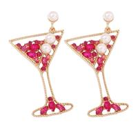 Pendientes Colgantes para Mujer Pendiente Copa de Vino Señoras Pendientes para Mujer en Aleación de Metal pendiente De cristal de vino Accesorios Modernos y Creativos
