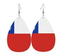 Pendientes colgantes para mujer - Pendientes de piel con estampado de bandera de Chile en forma de lágrima, joyería de moda para fiestas, accesorio para niñas, talla única, Cuero