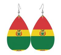 Pendientes colgantes para mujer - Pendientes de piel con estampado de bandera de Chile en forma de lágrima, joyería de moda para fiestas, accesorio para niñas, talla única, Cuero