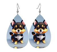 Pendientes colgantes para mujer - Tarjeta de moda con estampado de cachorro, joyería de lágrima de cuero, accesorio ligero, talla única, Cuero