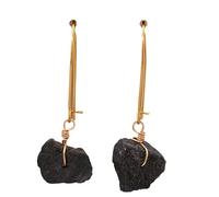 Pendientes Colgantes,Pendientes Colgantes De Turmalina Negra con Envoltura De Alambre Colgante De Piedra Cruda Cuelga Pendientes De Gancho Dorados Pendientes De Piedras Preciosas Joyas De Cristal CU