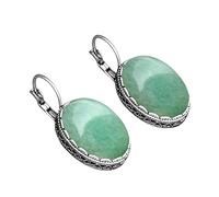 Pendientes Colgantes,Pendientes De Gota De Jade Verde Vintage Con Incrustaciones Colgante Ovalado Pendientes De Gancho Pendientes De Piedras Preciosas Joyas De Estilo Barroco Antiguo Regalo Para Ni