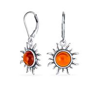 Luna De Miel Tropical De Vacaciones De Playa Sun Rise Genuina Miel De Ámbar Coñac Ronda Sunburst Pendientescolgantes Para Mujer Palanca De Vuelta Oxidado .925 Plata Esterlina
